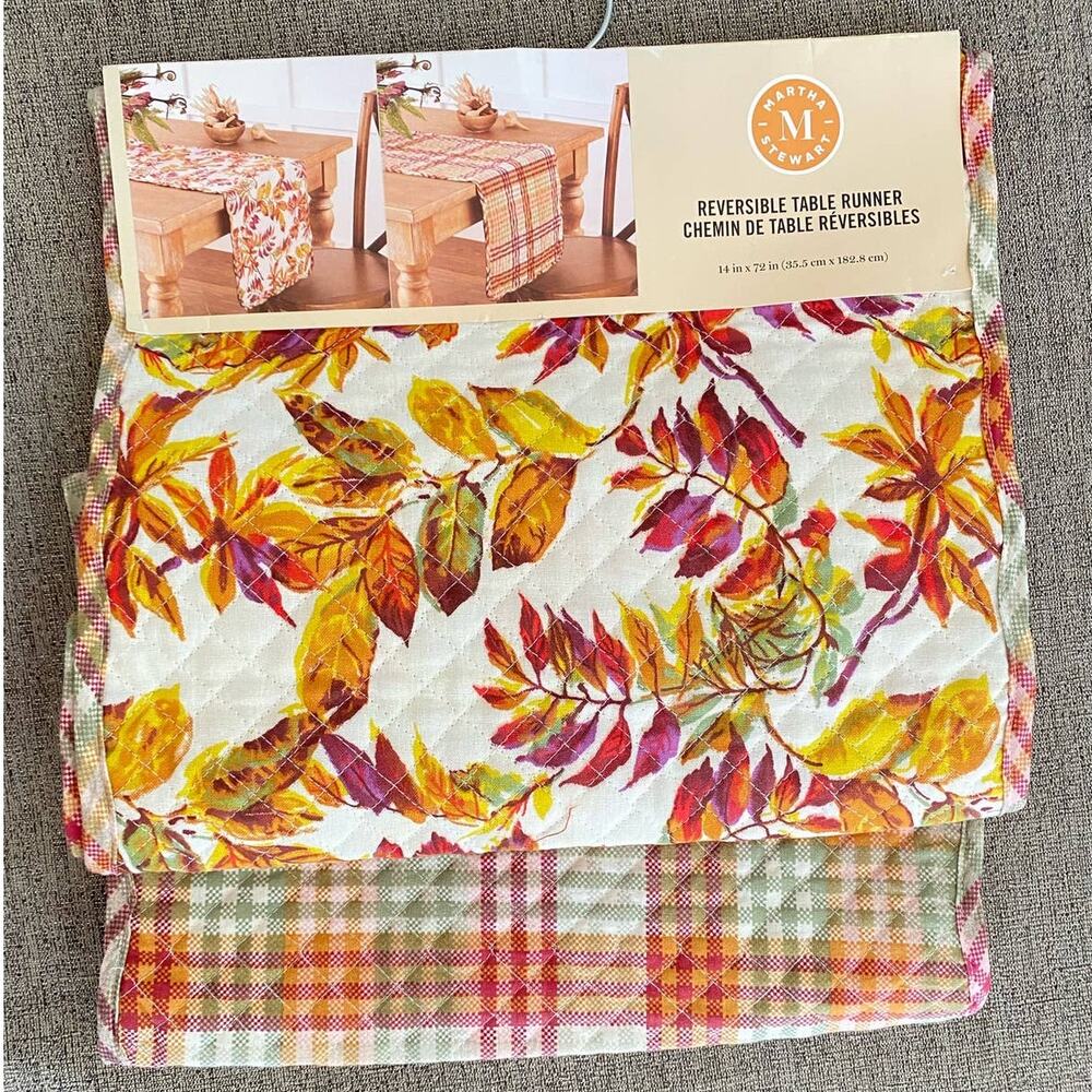 New with Tags Martha Stuart Reversible Fall, Foliage ,Leaves Table Runner